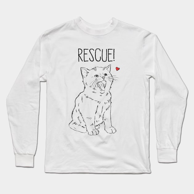 Rescue Cat Drawing, Rescue Kitten Sketch, Adopt Don't Shop Long Sleeve T-Shirt by sockdogs